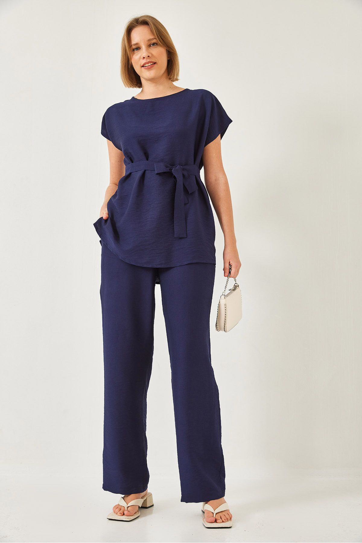 Female belt palazzo pants linen Ayrrin up-up set 60323 60271039