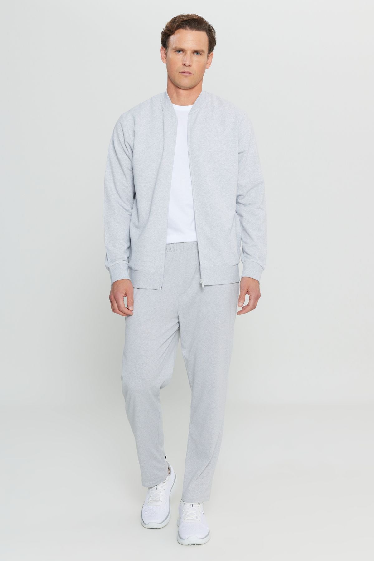 Men's Gray Melanj Cotton Standard Fit Normal Cutting College Side Cep Sweatshirt Jacket