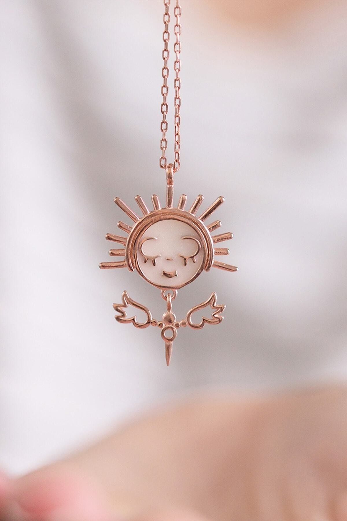 Snow angel figured woman 14 k rose gold -plated women's necklace