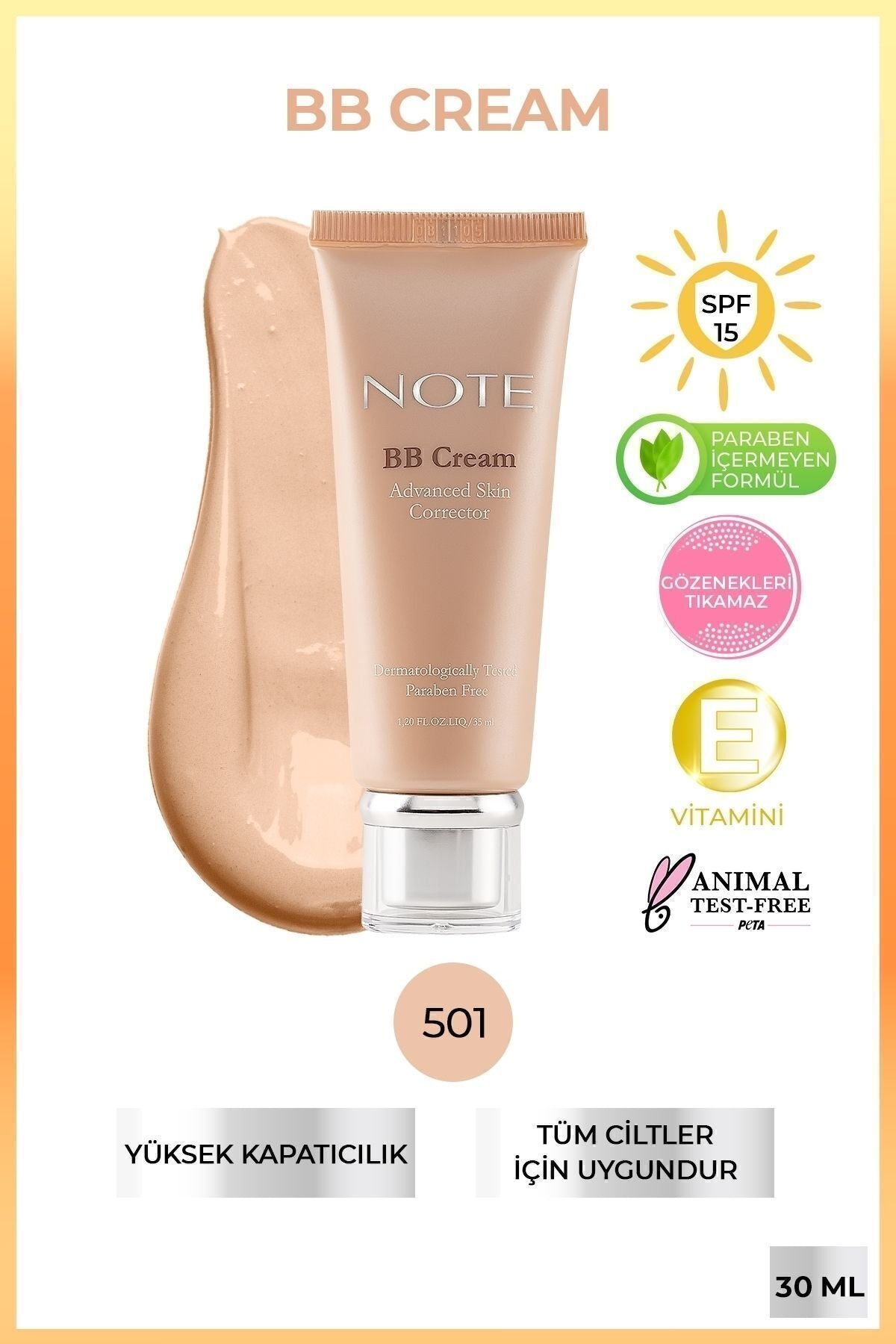 BB Cream SPF 15 Moisturizer Effective Intensive Concealer BB Cream - 501 Open