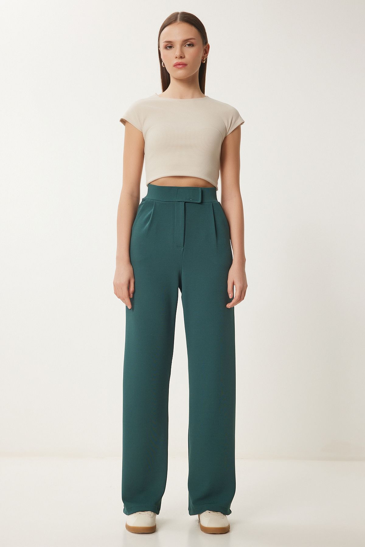 Female emerald green waist waist comfortable weaving pants RV00150