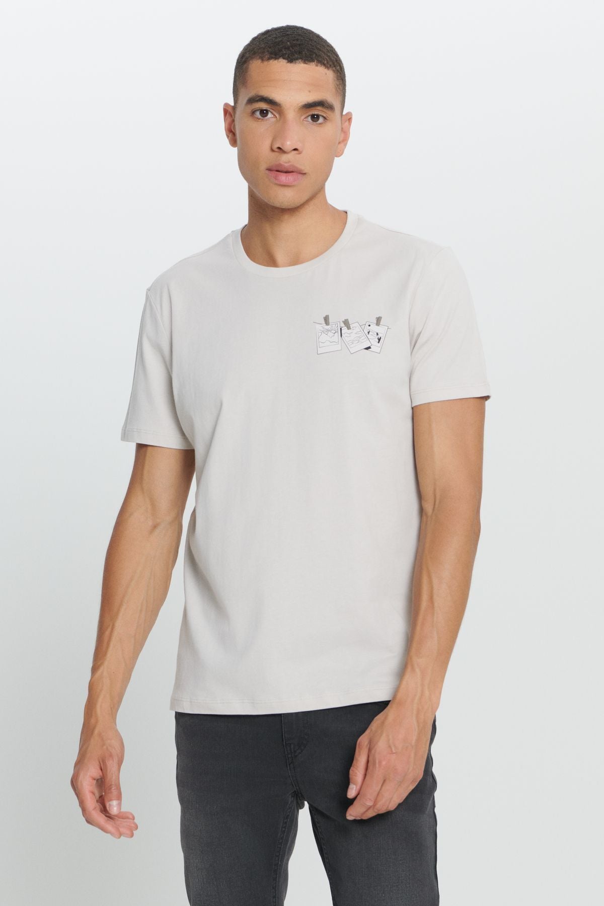 Men's Gray Standard Fit Normal Cutting 100 %Cotton Bicycle Yaka T -shirt