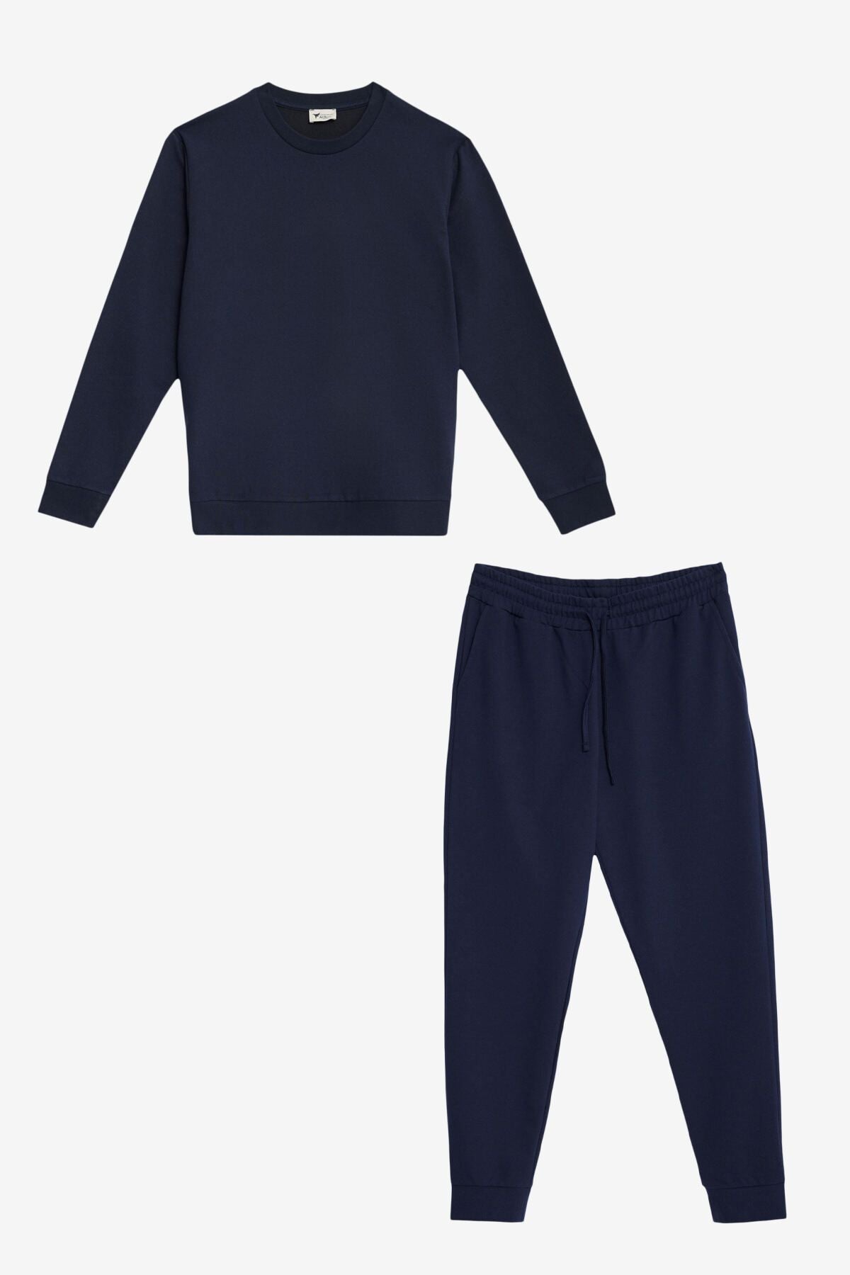 Men's Navy Blue 2 Yarn Cotton Standard Fit Normal Normal Cut Tracksuit Set Package