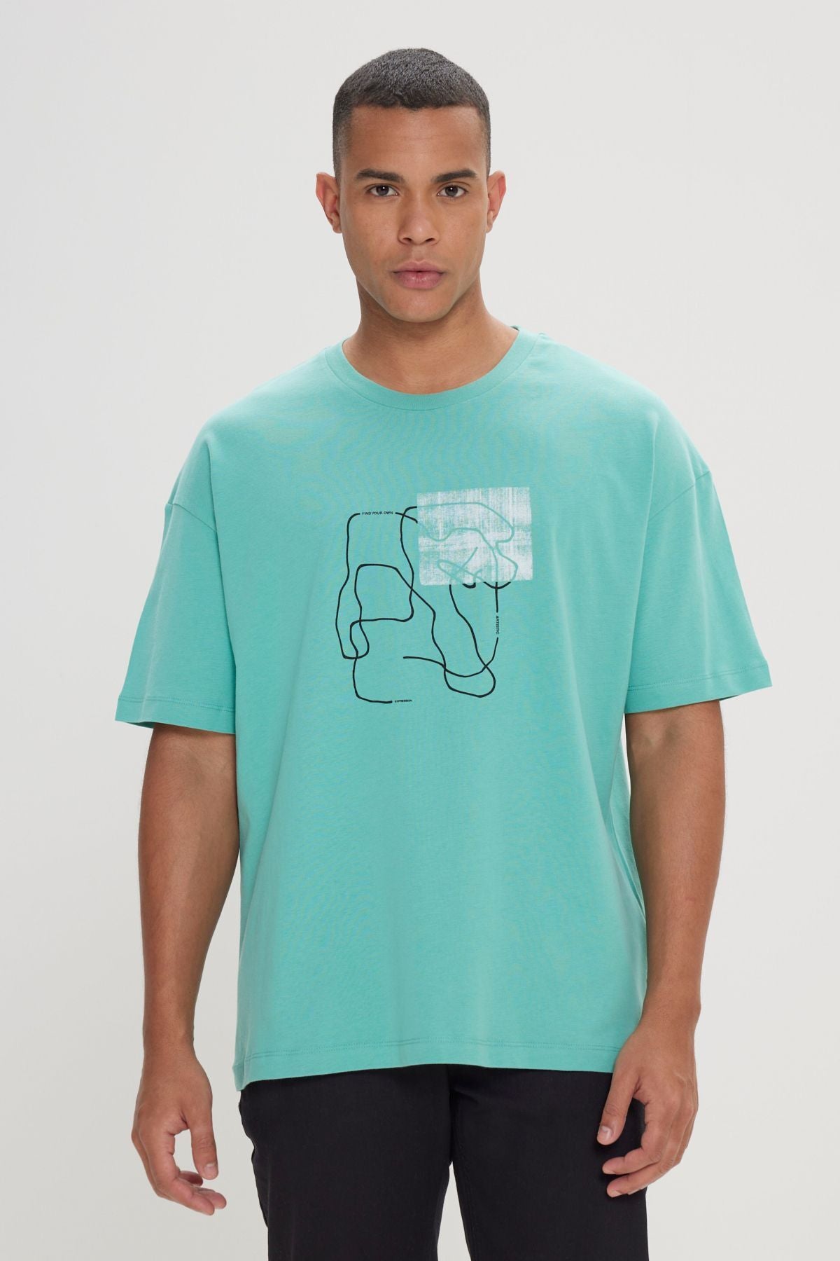 Men's Mint Oversize plenty of cut bike collar 100 %cotton printed T -shirt
