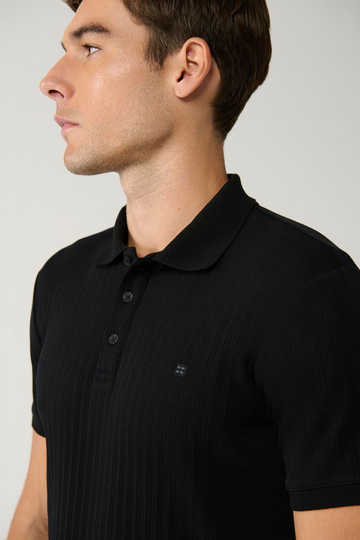Men's black 100 %cotton 3 buttoned jacquari Polo collar T-shirt A41y1354