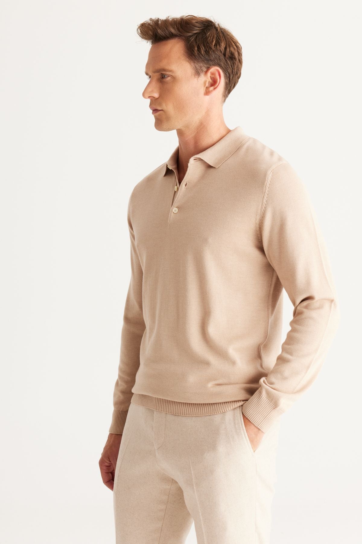 Men's Beige Melanj Standard Fit Normal Cut Polico Cotton Knitwear Sweater