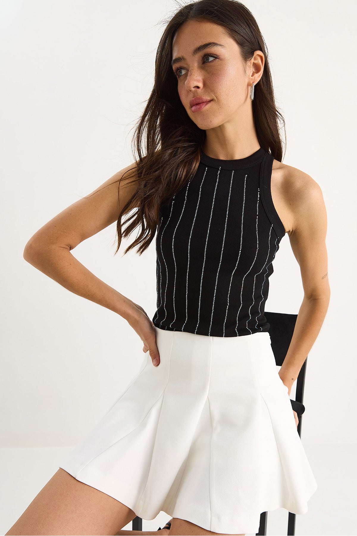 Women's Diamond Striped Basic Crop Blouse 60602063