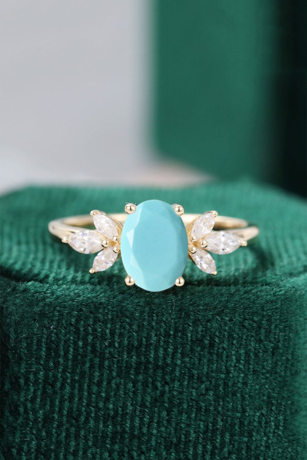 Blue Firuze Stone Adjustable Woman 14 K Rose Gold Plated Ring