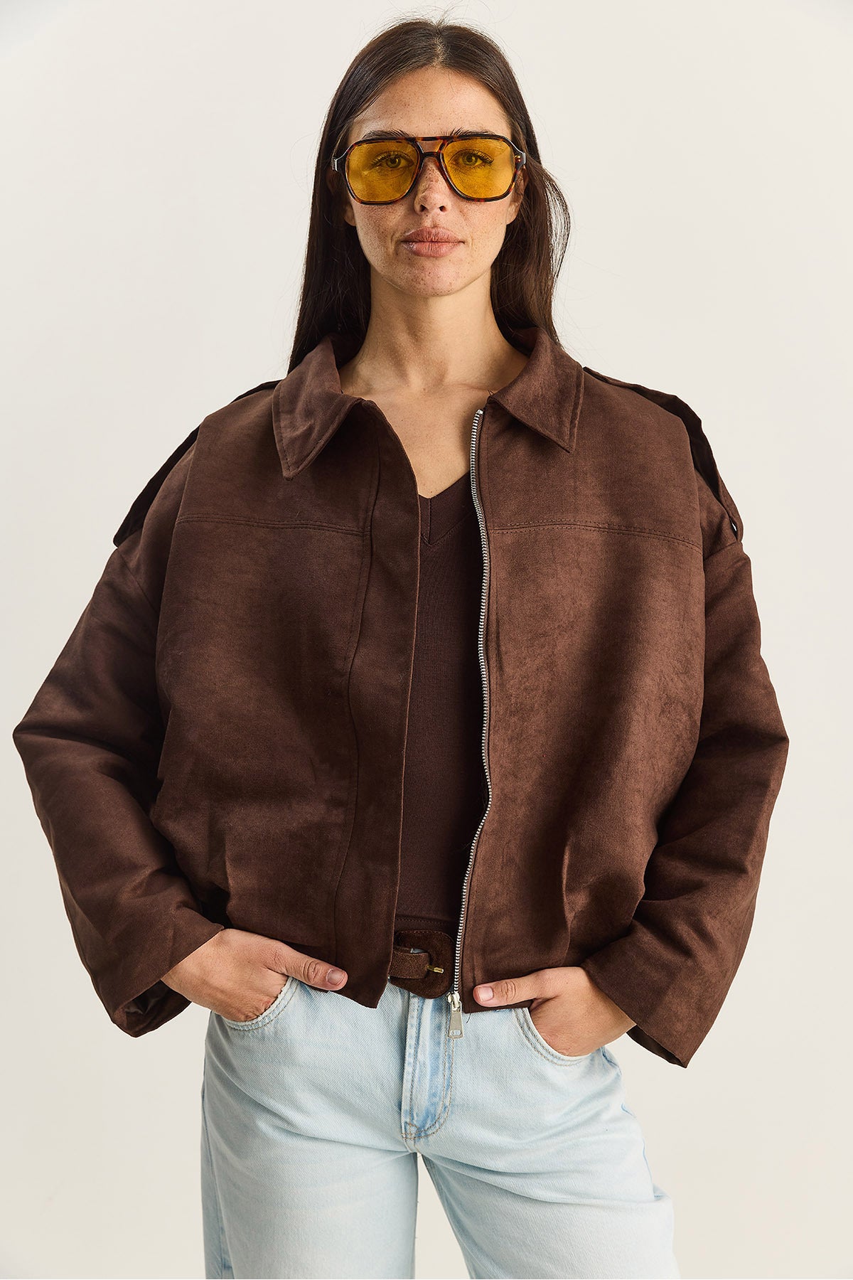 Women's Suede Look Lined Bomber Jacket 2801 60281129