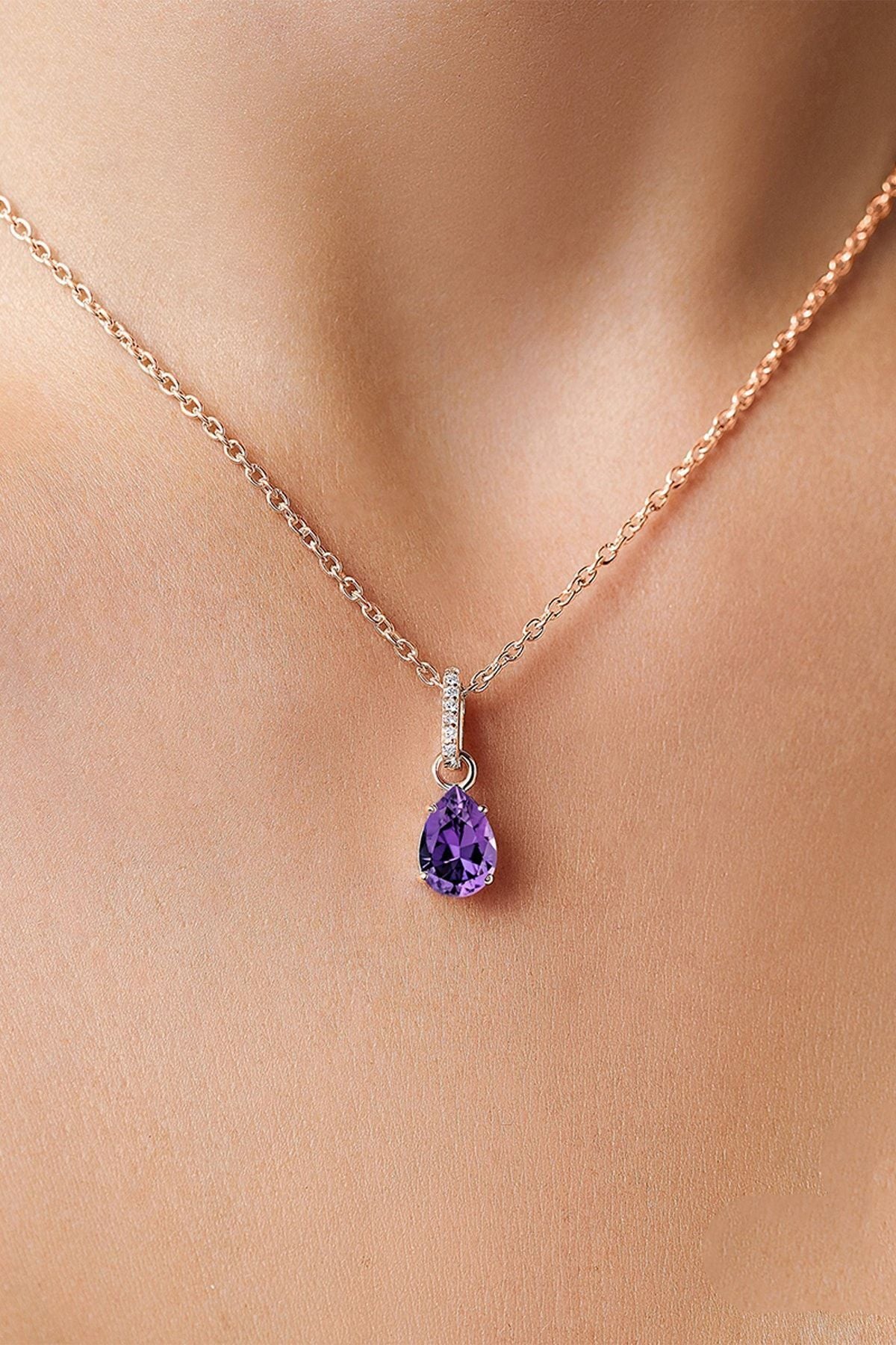 Purple Mystical Topaz Stone 14 K Rose Gold Plated Women Necklace