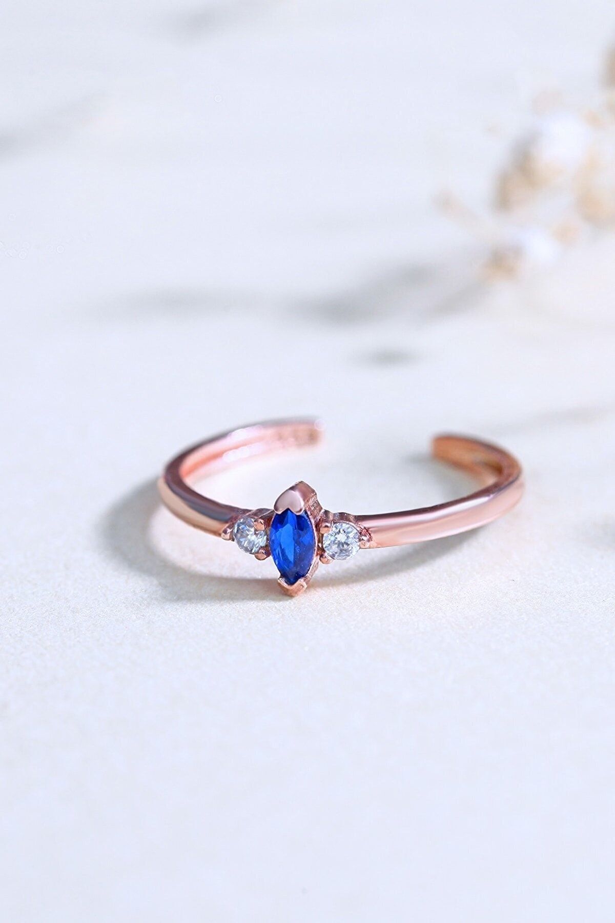 Blue Marx Stone Sapphire Ring 14k Rose Gold Plated Adjustable Women Ring
