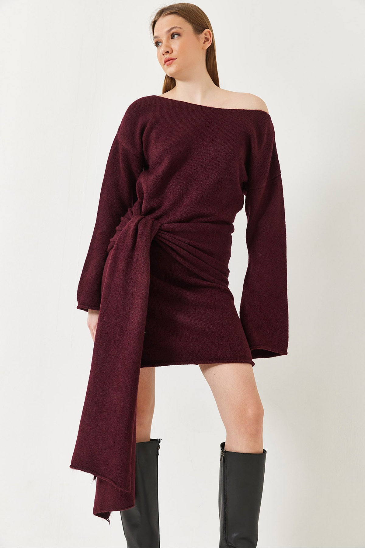 Women's Boat Neck Belted Mini Dress TE241056 60261362