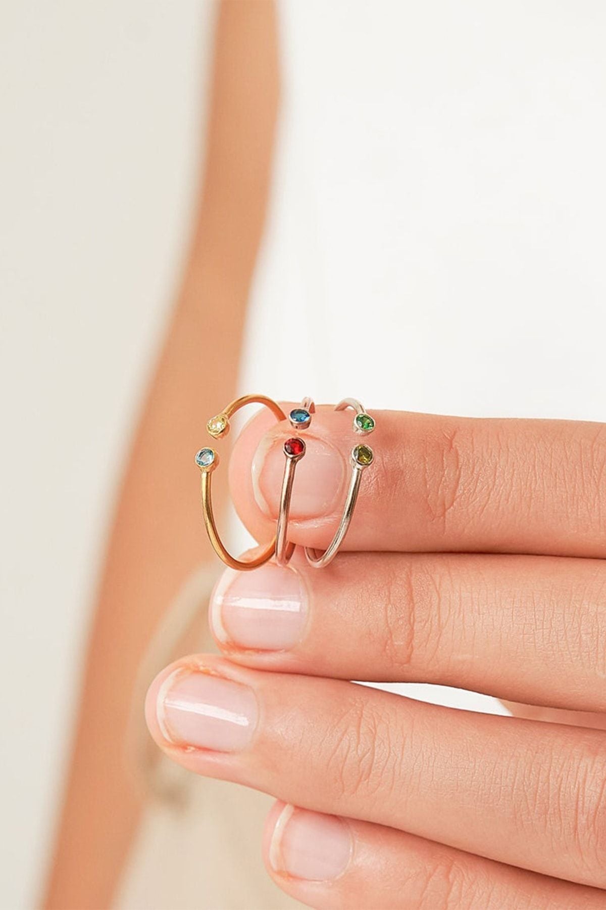 Iki Renk Taşlı Minimal 14 K Rose Altın Kaplama Ayarlanabilir Kadın Yüzük