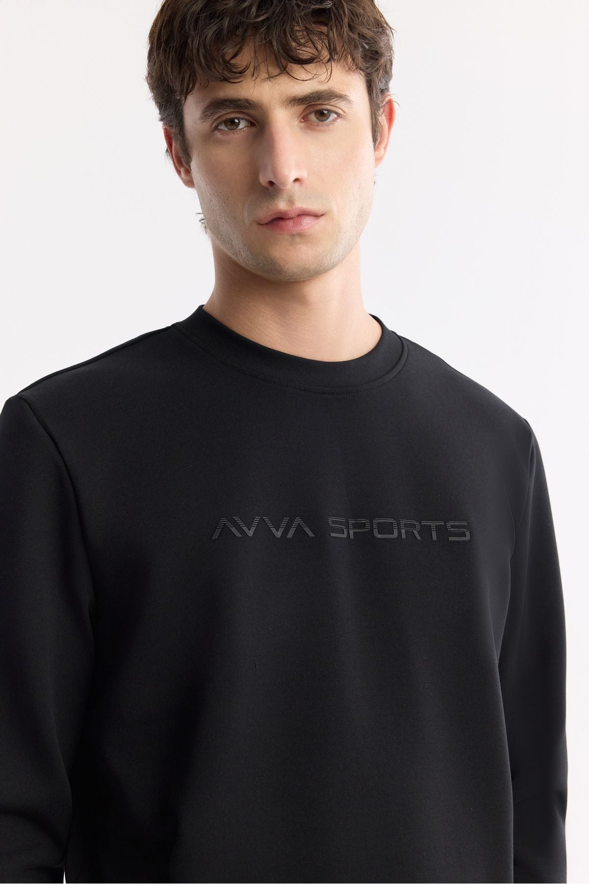Erkek Siyah Bisiklet Yaka Enjeksiyon Baskılı Gizli Fermuarlı İnterlok Sweatshirt A51Y1208