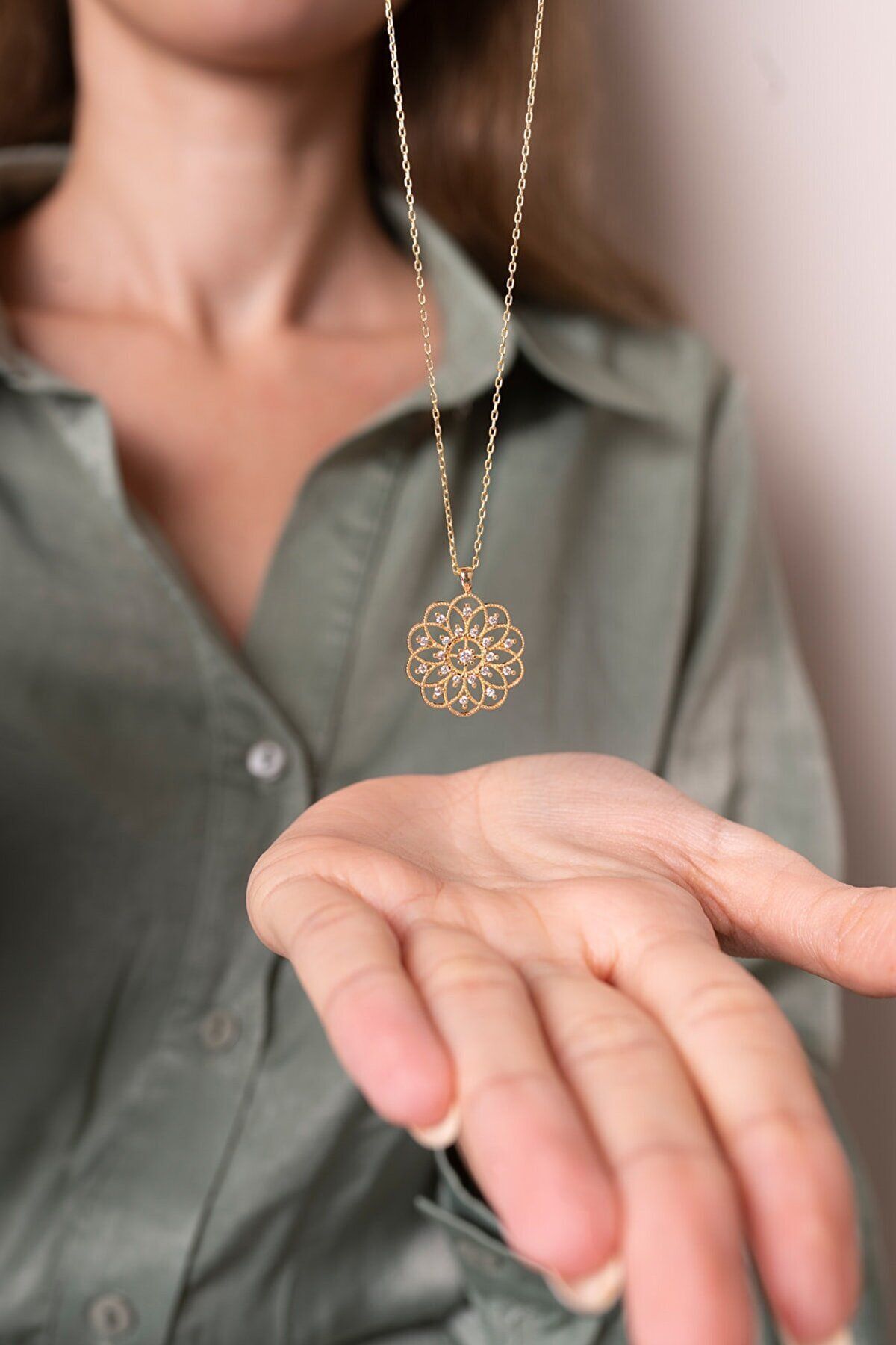 Life Flower White Stone 14 K Rose Gold Coating Women Necklace