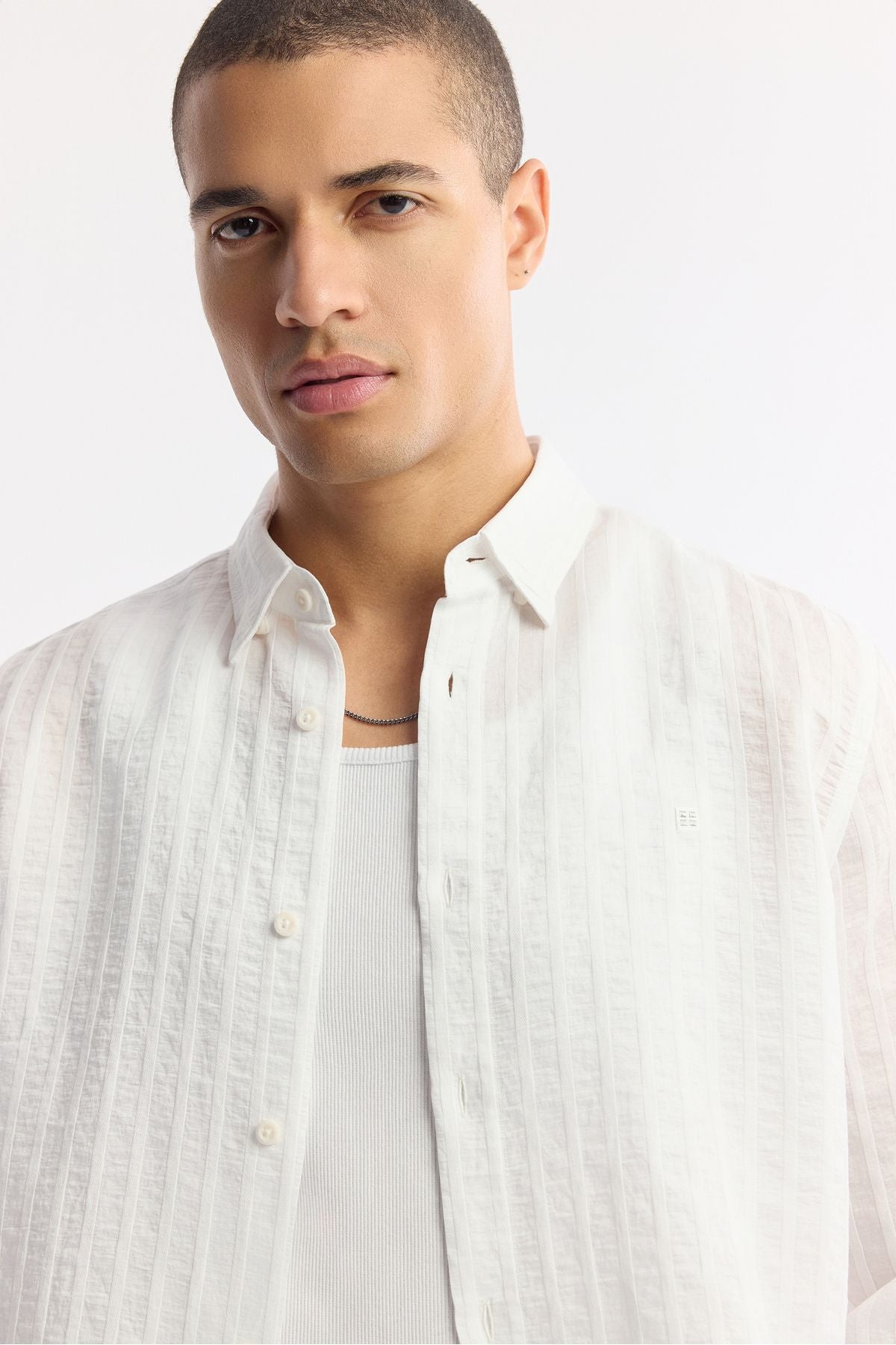 Men's White British collar striped Comfort Fit Long Sleeve Shirt A51y2012