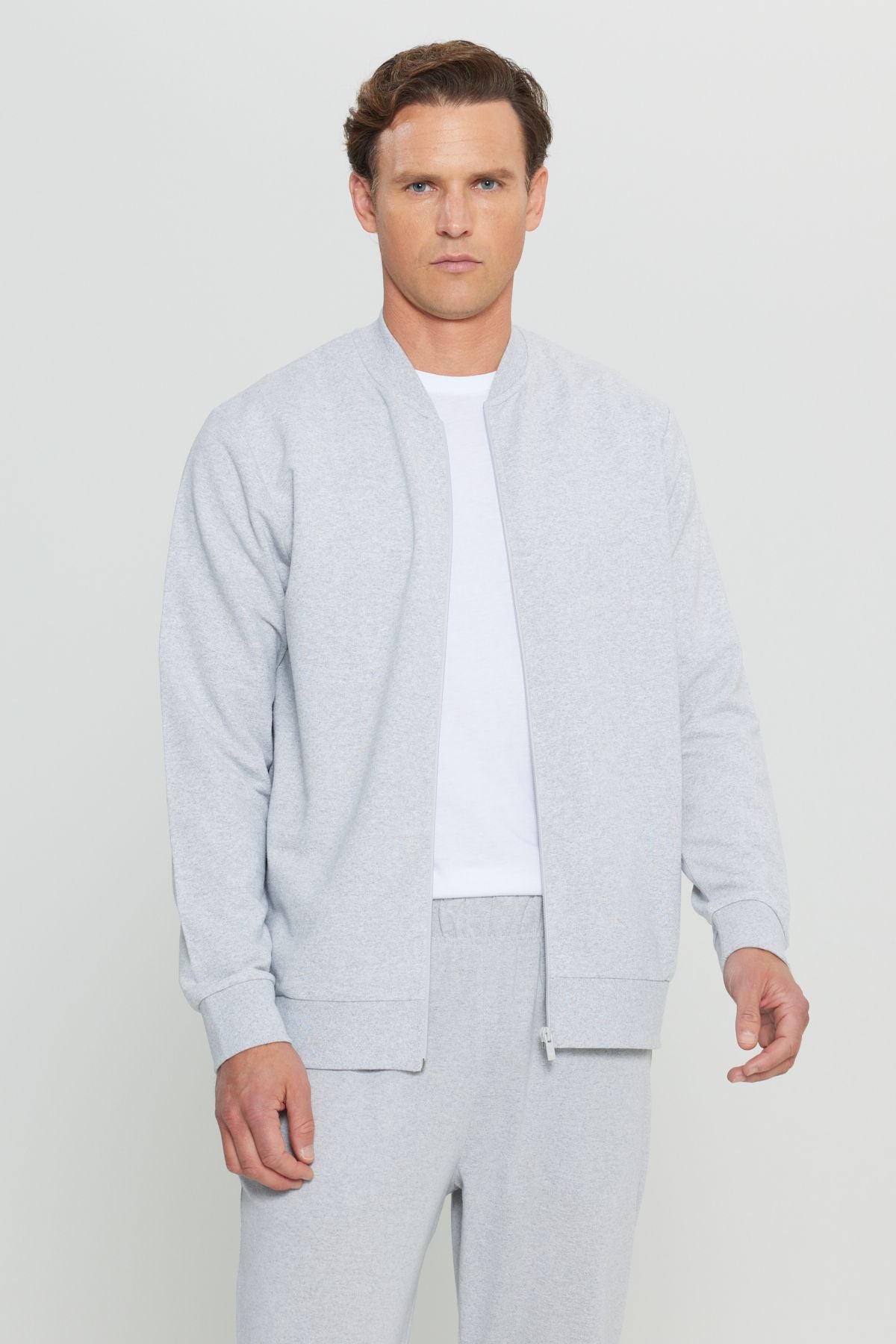 Men's Gray Melanj Cotton Standard Fit Normal Cutting College Side Cep Sweatshirt Jacket
