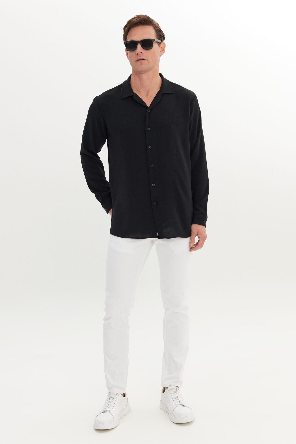 Men's black comfort fit comfortable cut hawai collar jacquard shirt