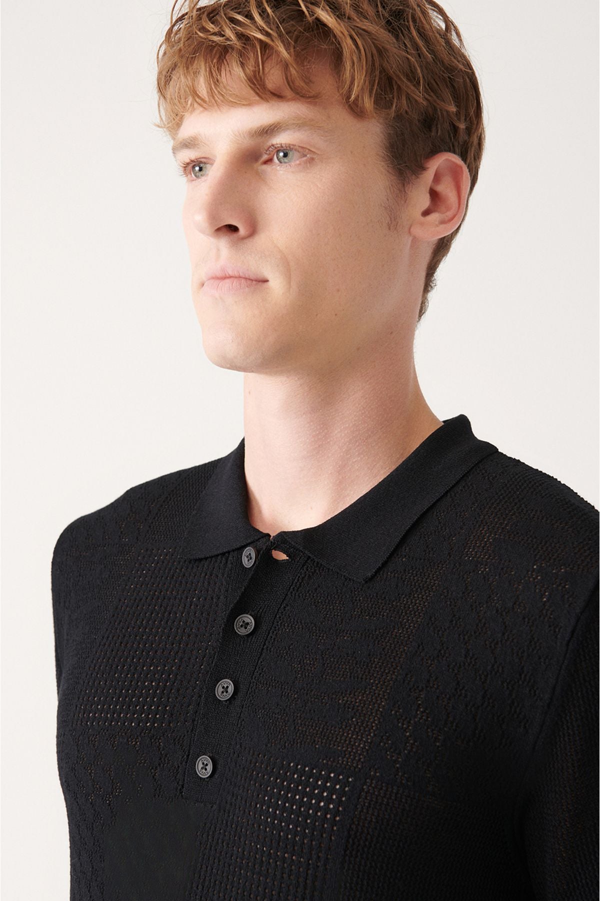Men's Black Cotton Outpain Patterned Polo Yaka Triko T-Shirt A31Y5031