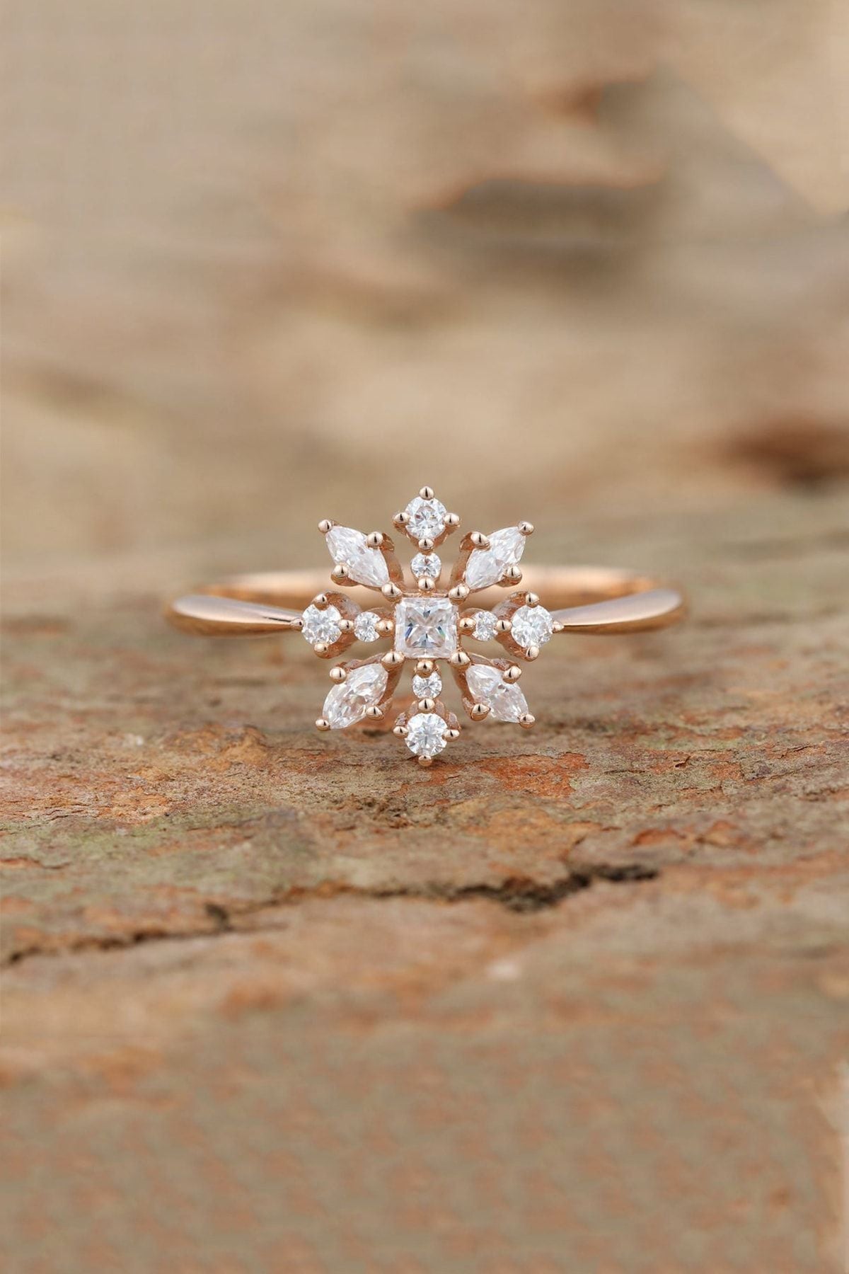 Vintage Marquis Flower White Zircon Stone 14k Rose Gold Plated Woman Ring