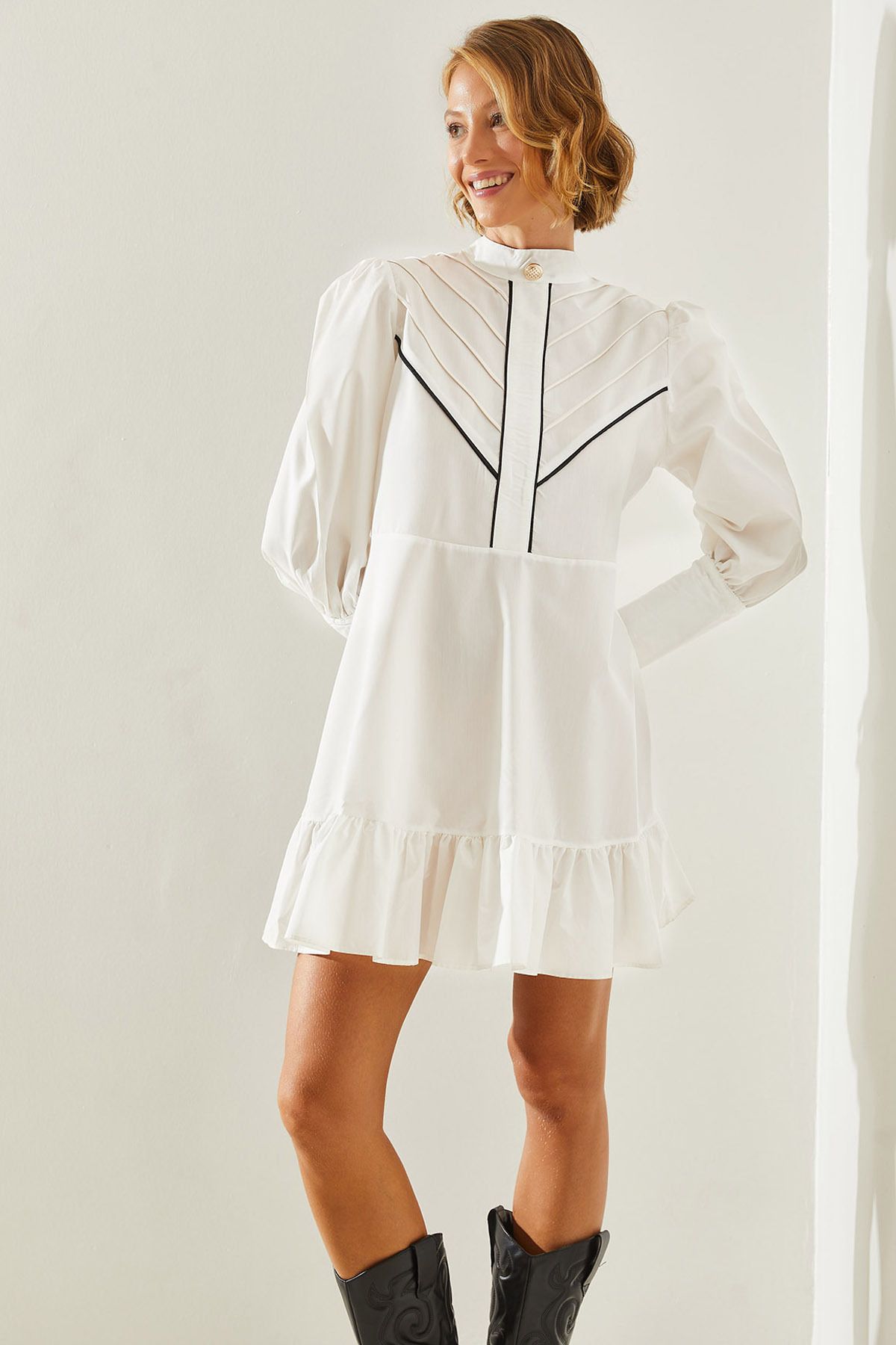 Female Biye Detailed Skirt with Ruffle Hidden Zipper Dress 22456 60251498