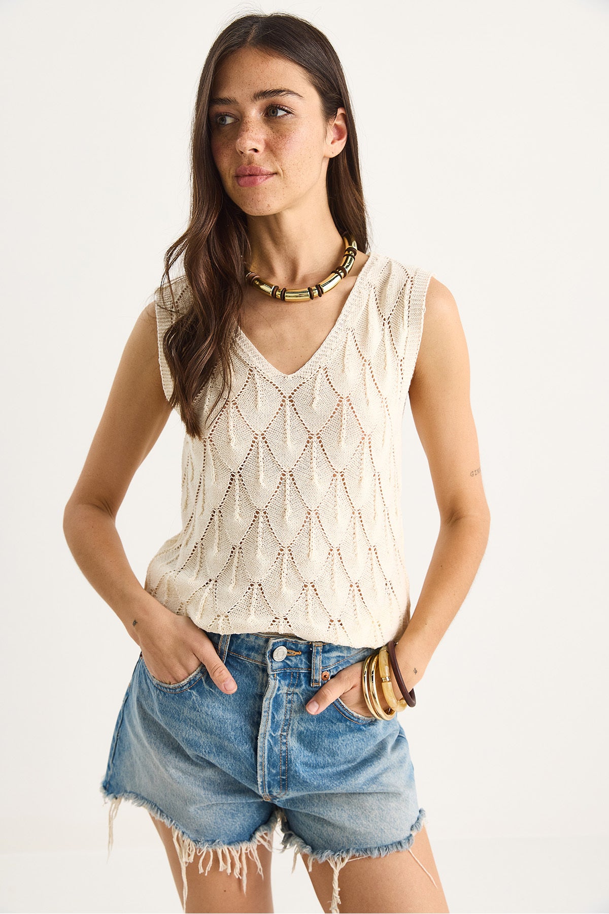 Women's V-Neck Lace Design Knitwear Blouse 20258005