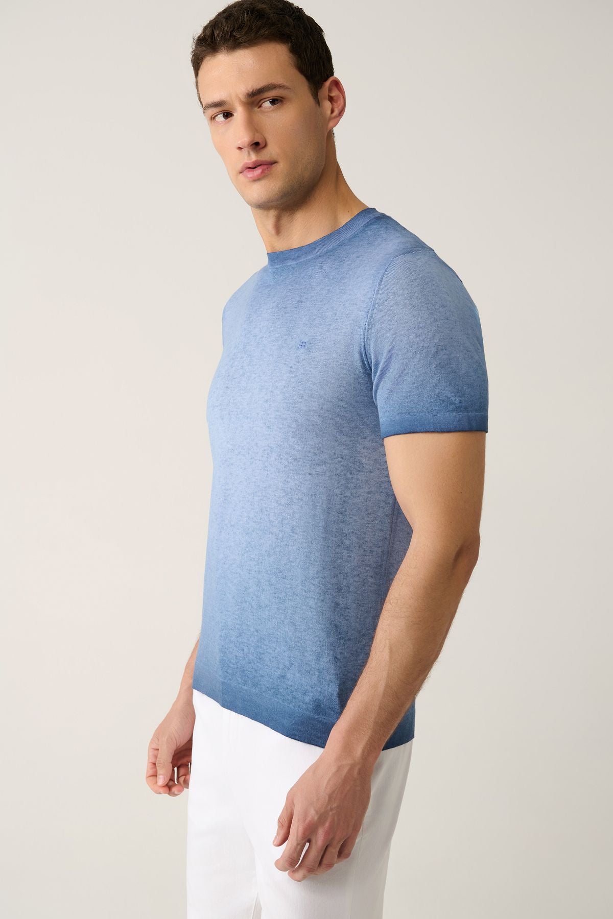 Men's Indigo Bicycle Yaka Paint Effective knitwear T-shirt A41y5115
