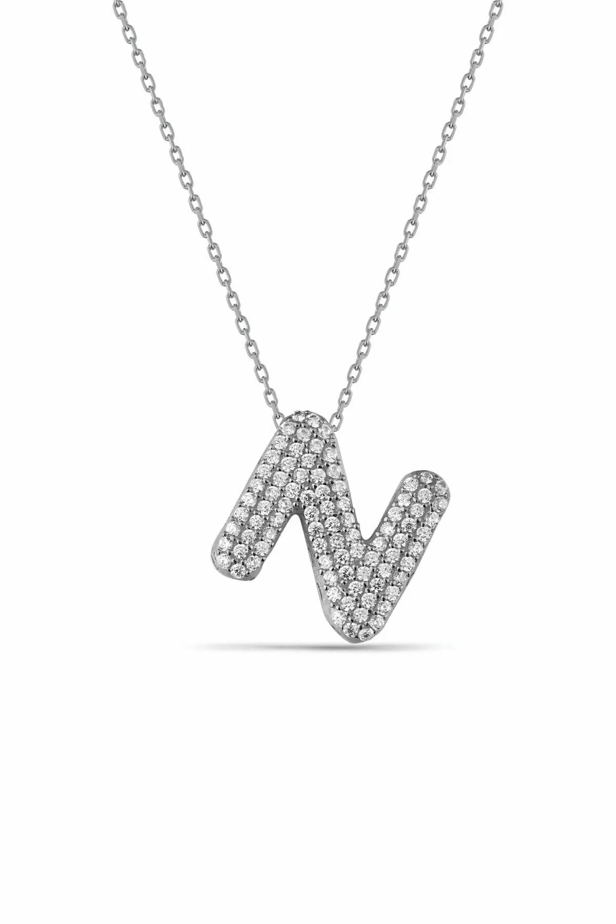The letter n is zircon stone 14 k gold -plated women's necklace