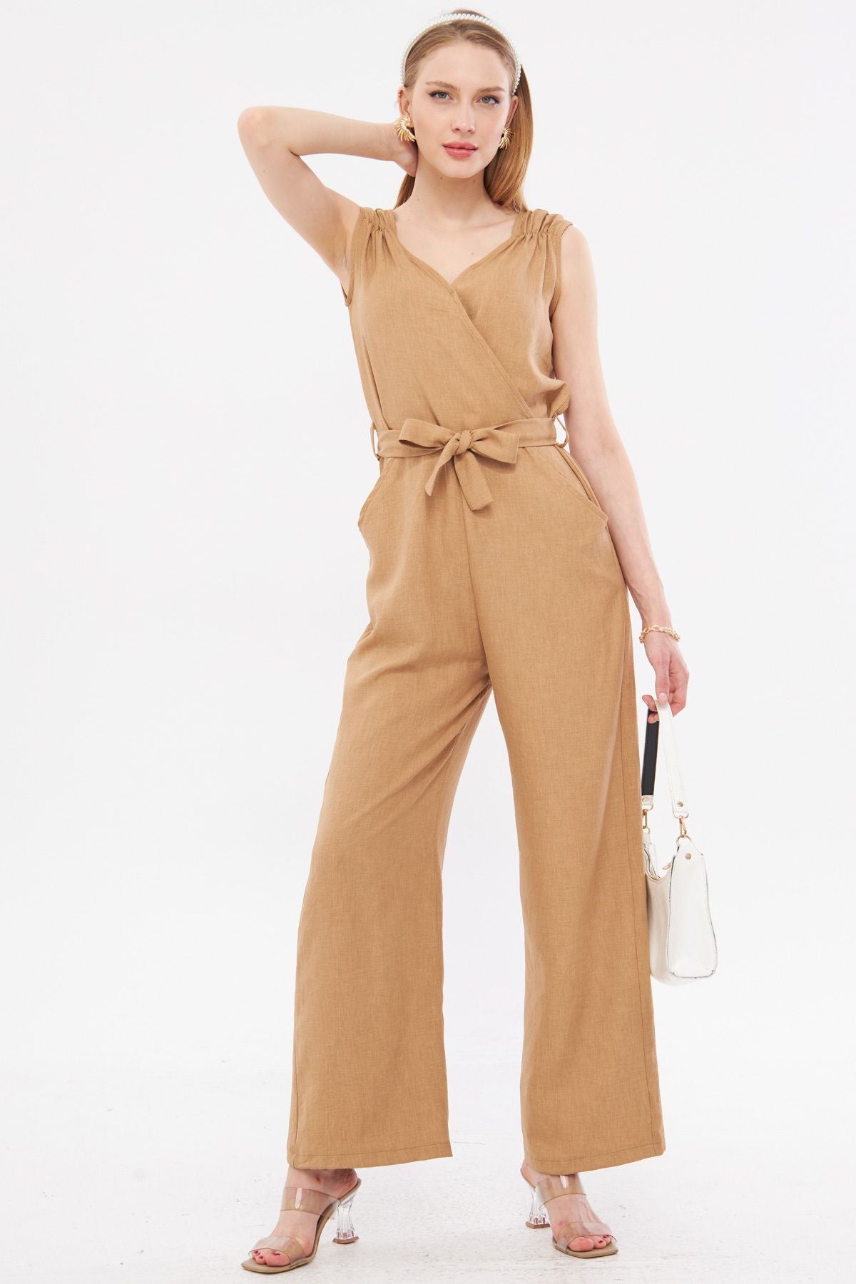 Woman Open Mink Cruve Collar Shoulder Shoulder Tire Detailed Red V Born Long Tulum ARM-24Y001049