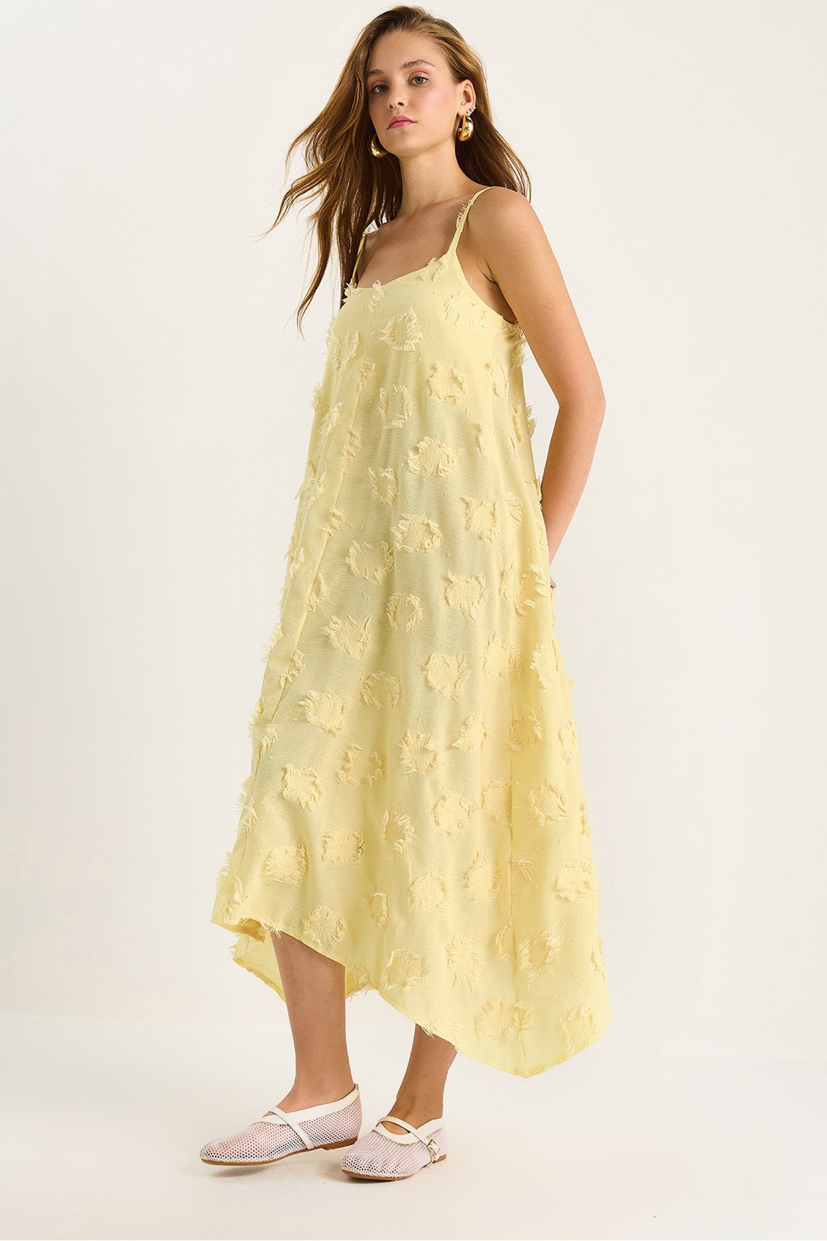 Women's Tassel Detailed Thin Strap Linen Dress 8066 60283487