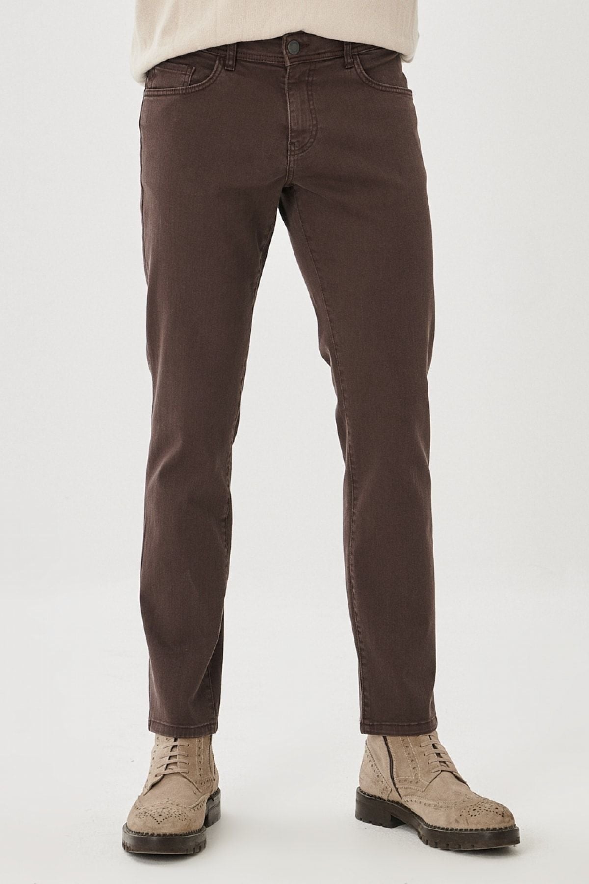 Men's brown 360 degrees yawning in all directions comfortable slim fit narrow cut pants