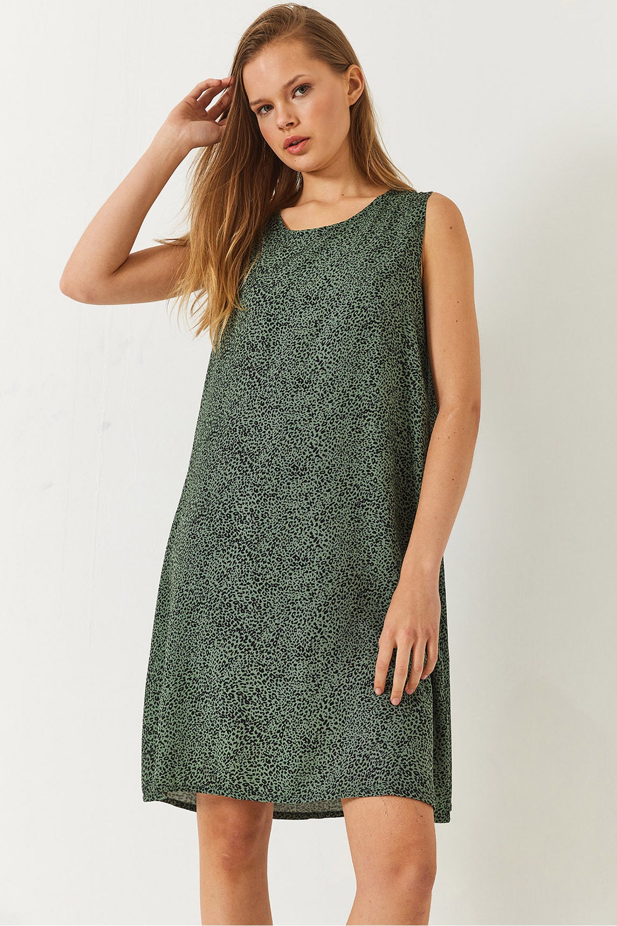 Women's Thick Strap Patterned Short Viscose Dress 60261473