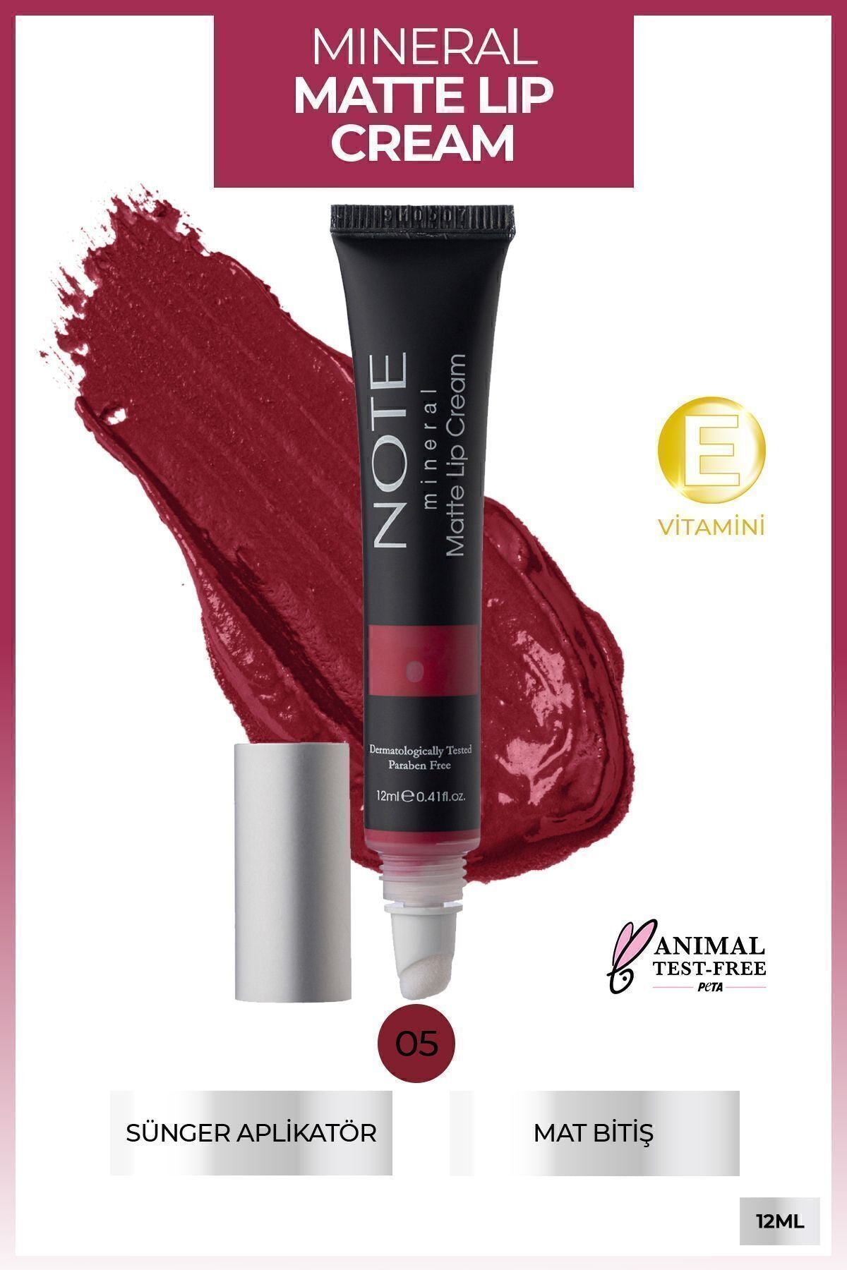 Mineral Matte Lip Cream semi -matte finish liquid lipstick 05 plum wine - red