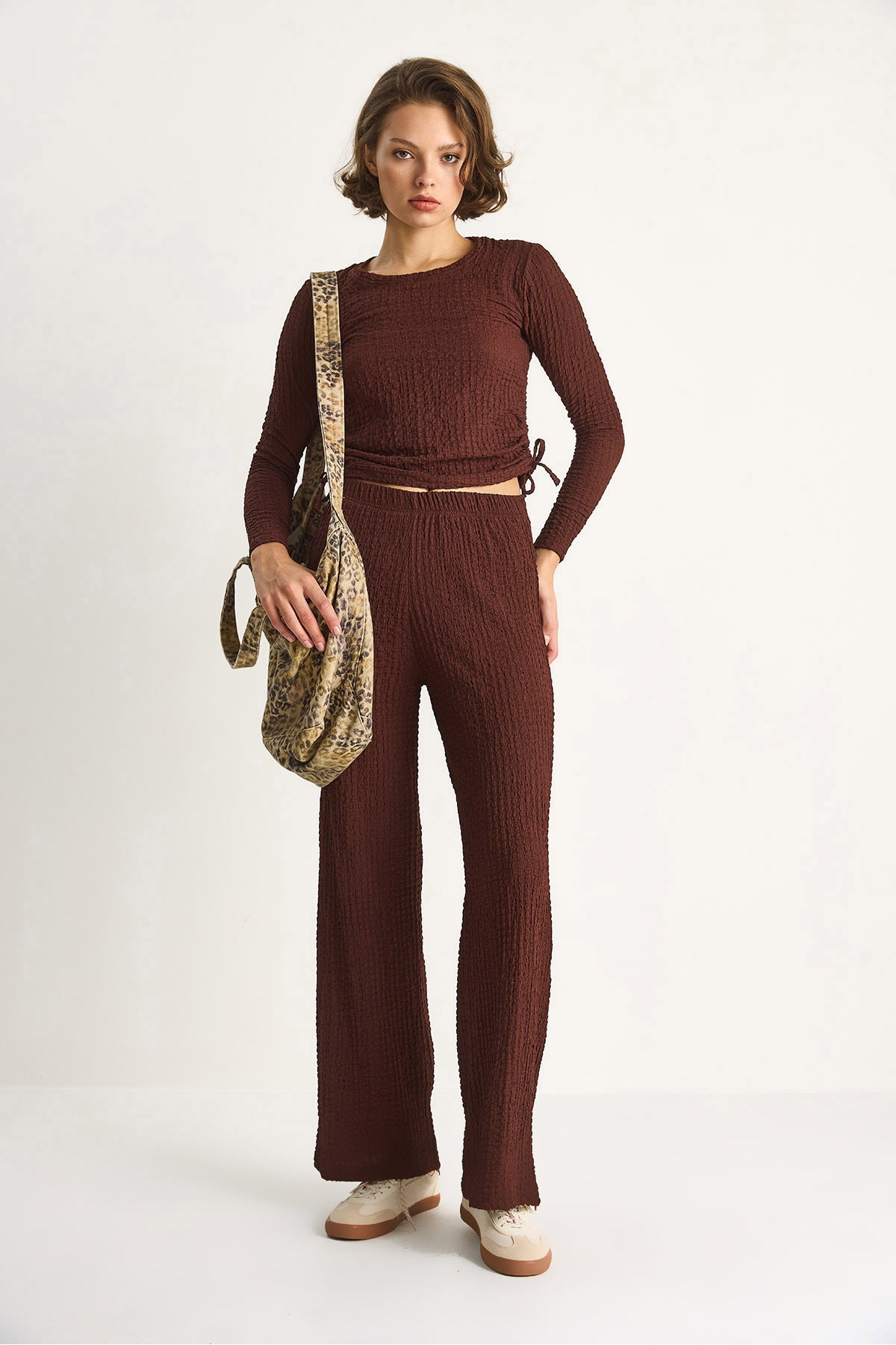 Women's Sweater Suit with Side Tie Crop Elastic Waist High Waist Trousers 8075 60284110