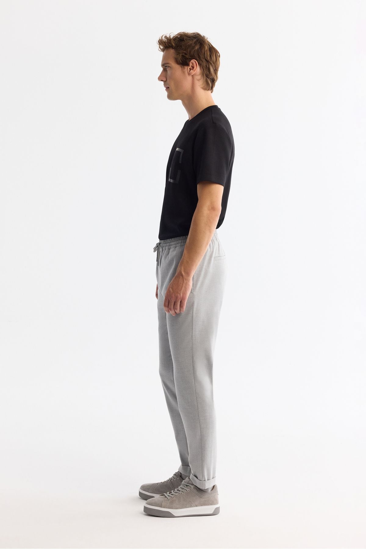 Erkek Gri Yandan Cepli Beli Lastikli Bağcıklı Duble Paça Jogger Pantolon E003000