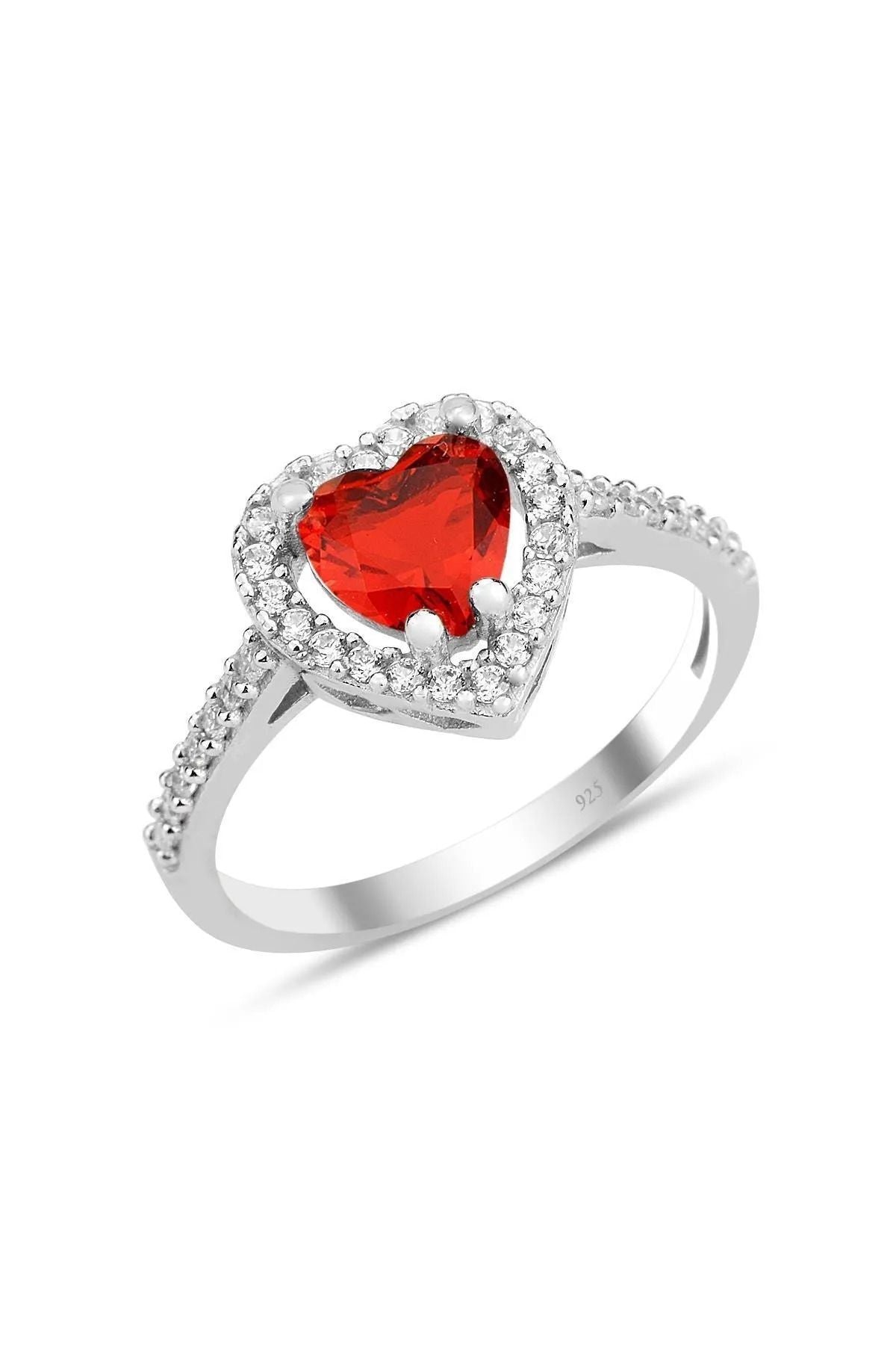Diamond Monture Red Stone Silver Plated Adjustable Woman Ring