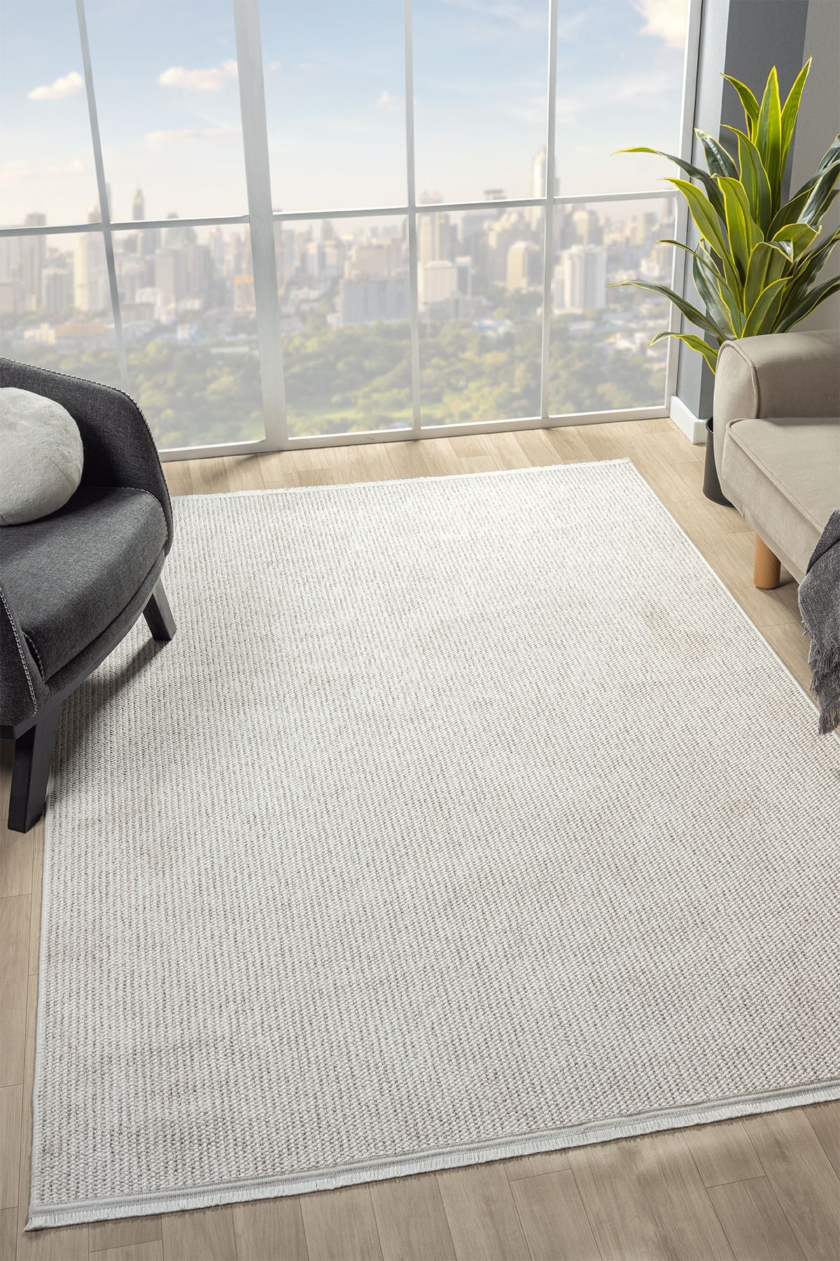 Naturel Curl with soft textured White Beige Isandinav Carpet