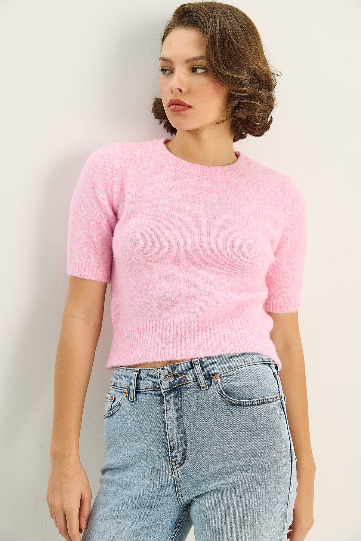 Women's Crew Neck Short Sleeve Basic Knitwear Sweater 9037 60283747