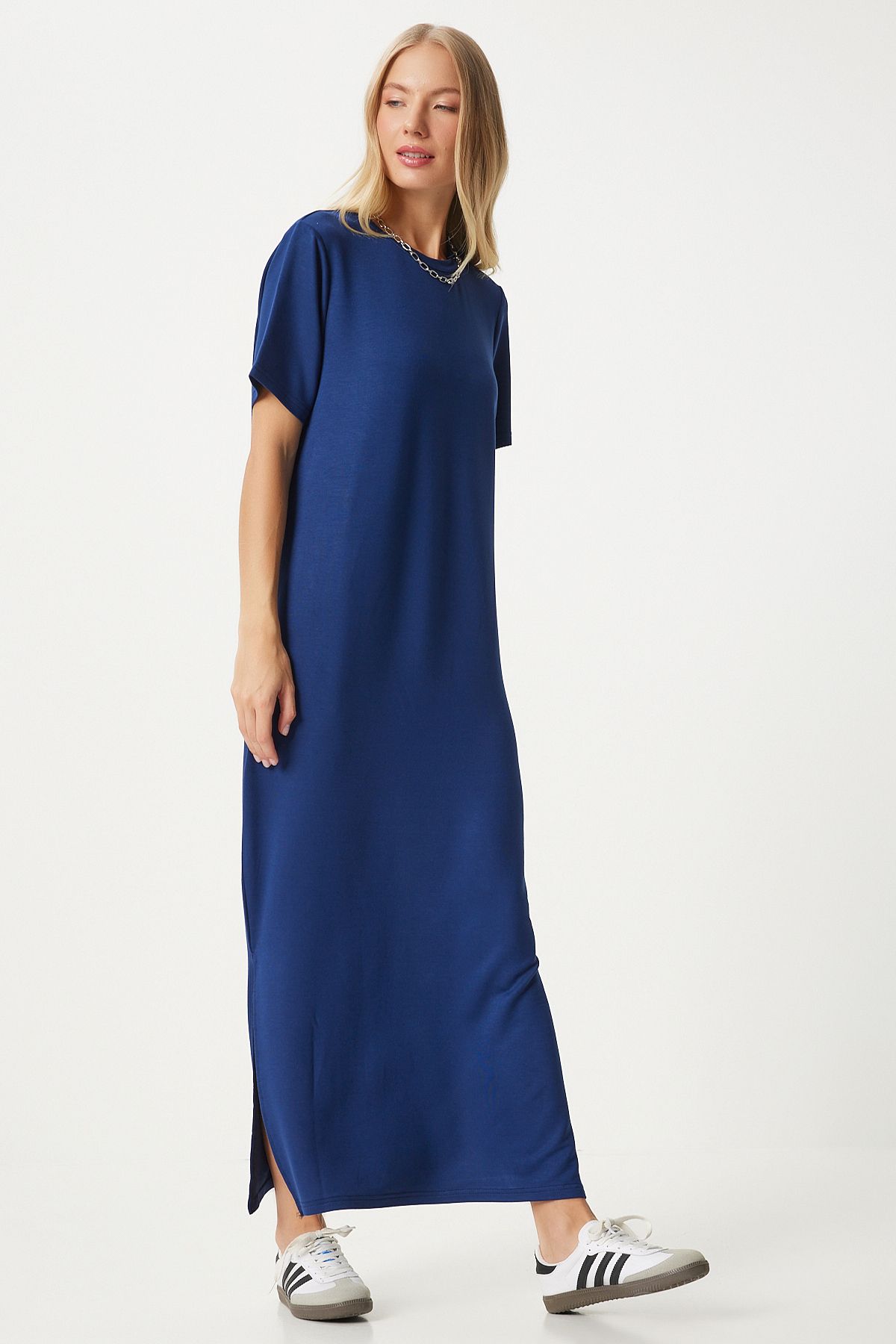 Woman navy blue on the other hand slit summer long knitted dress hw00011