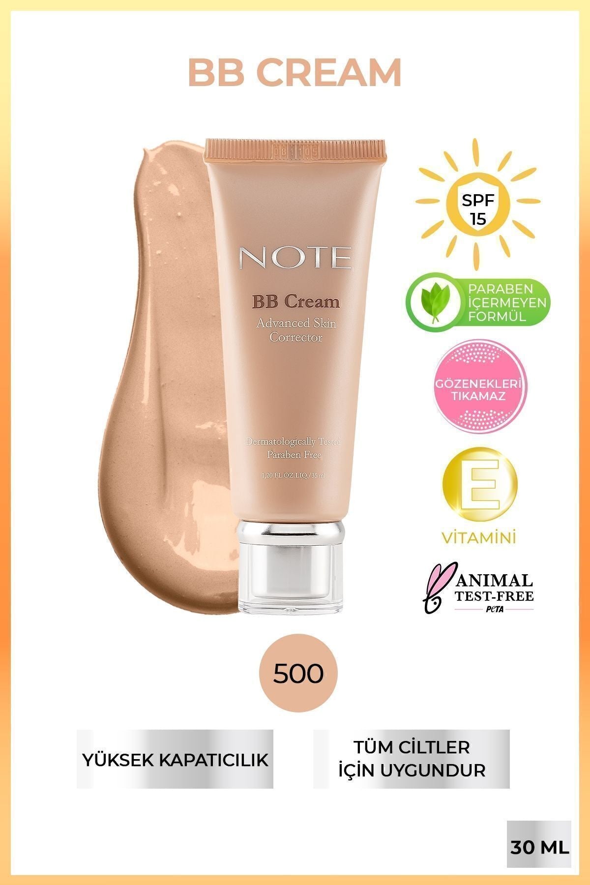 BB Cream SPF 15 Moisturizer Effective Intensive Concealer BB Cream - 500 Medium Open