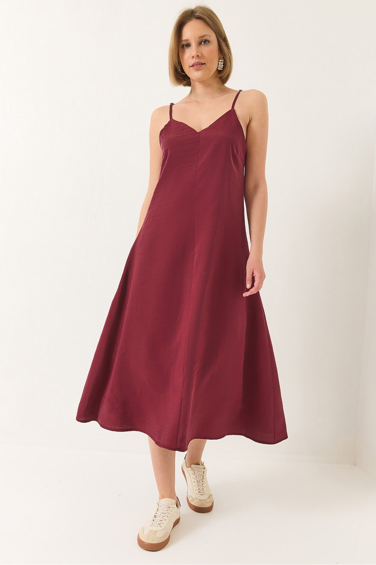 Women's V-Neck Thin Strap Hidden Zipper Lined Modal Dress 5978 60281032