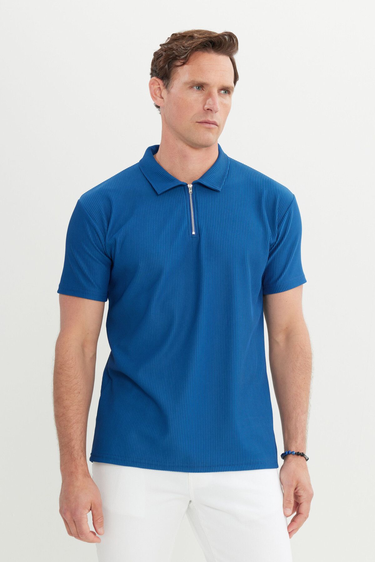 Men's indigo relax fit comfortable cut Polo Yaka Flexible T -shirt