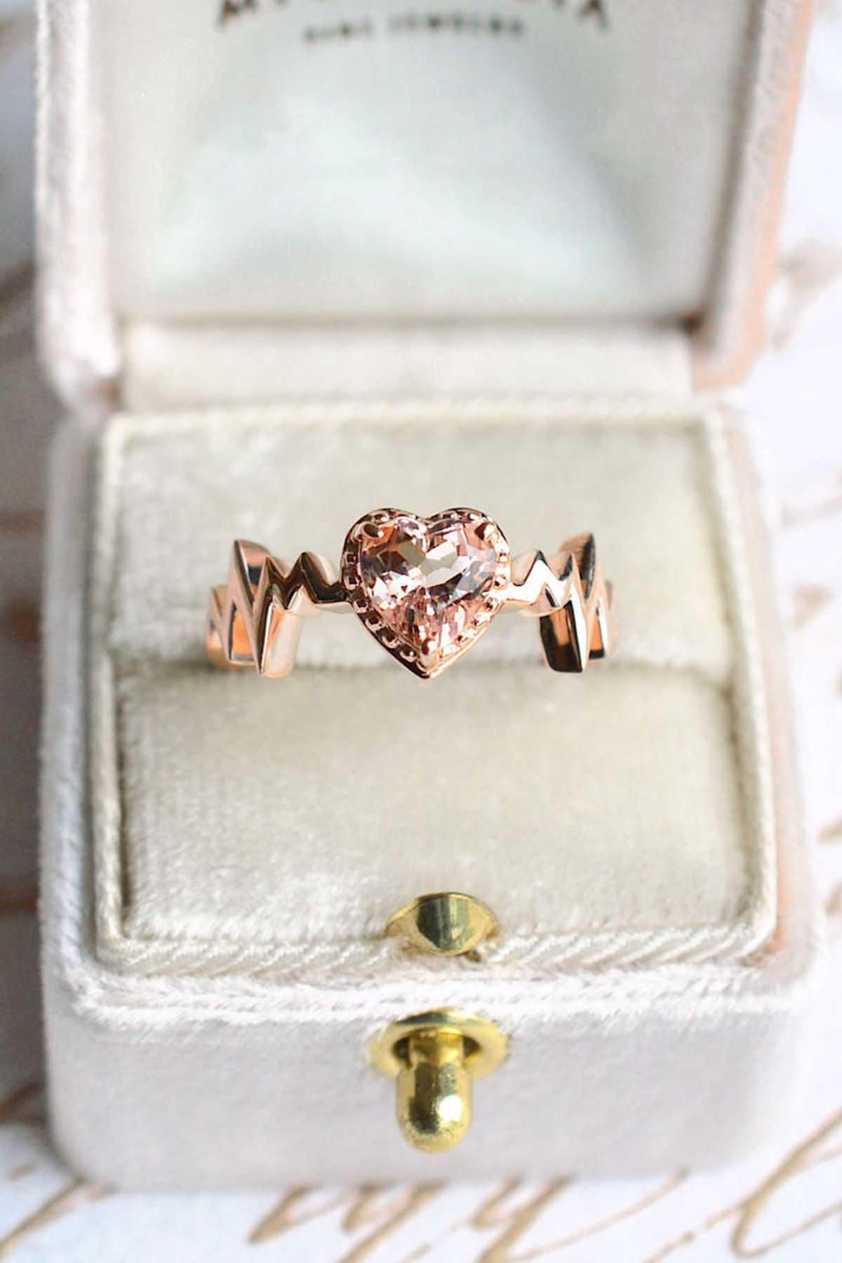 Heart rhythm Adjustable with Pink Stone 14 K Rose Gold Plated Woman Ring