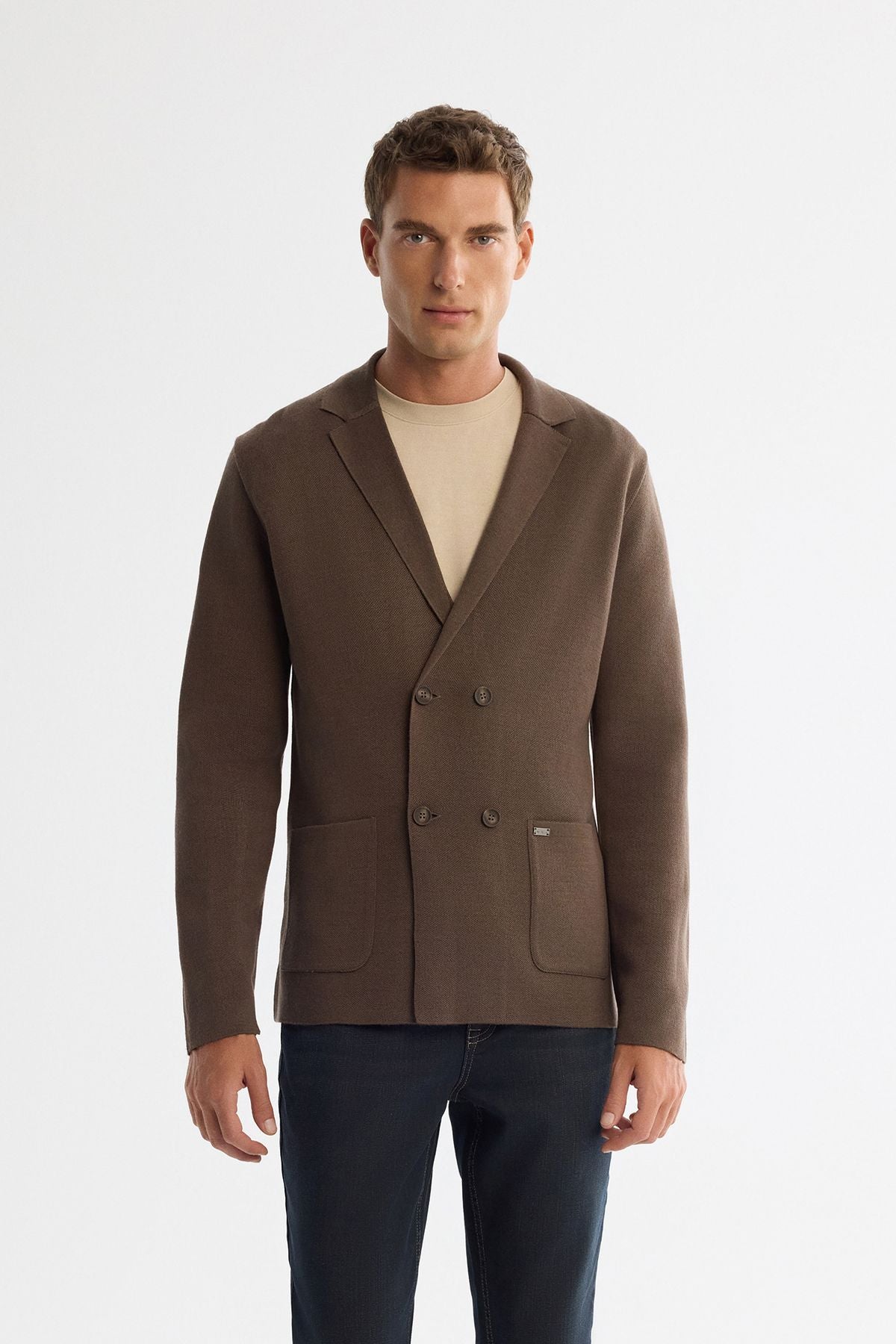 Men's mink mono collar cruishe bag pocket woolen knitwear jacket A42y5153