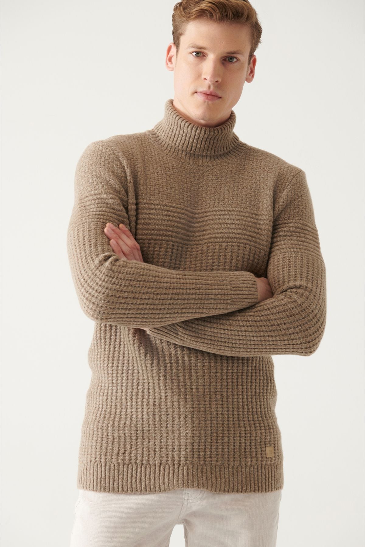 Men's Mink Full Fisherman Collar Tissue Knitwear Sweater A22Y5023