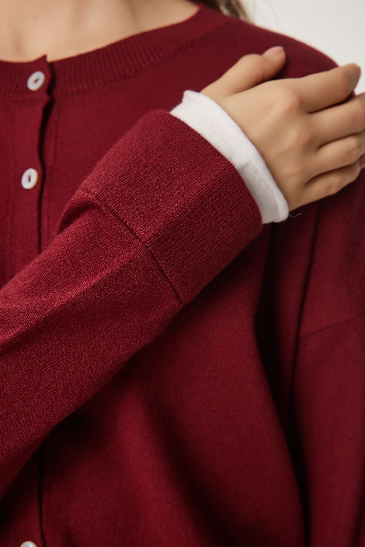Female Bordeaux Contrast Ribbon detailed seasonal knitwear cardigan US00953