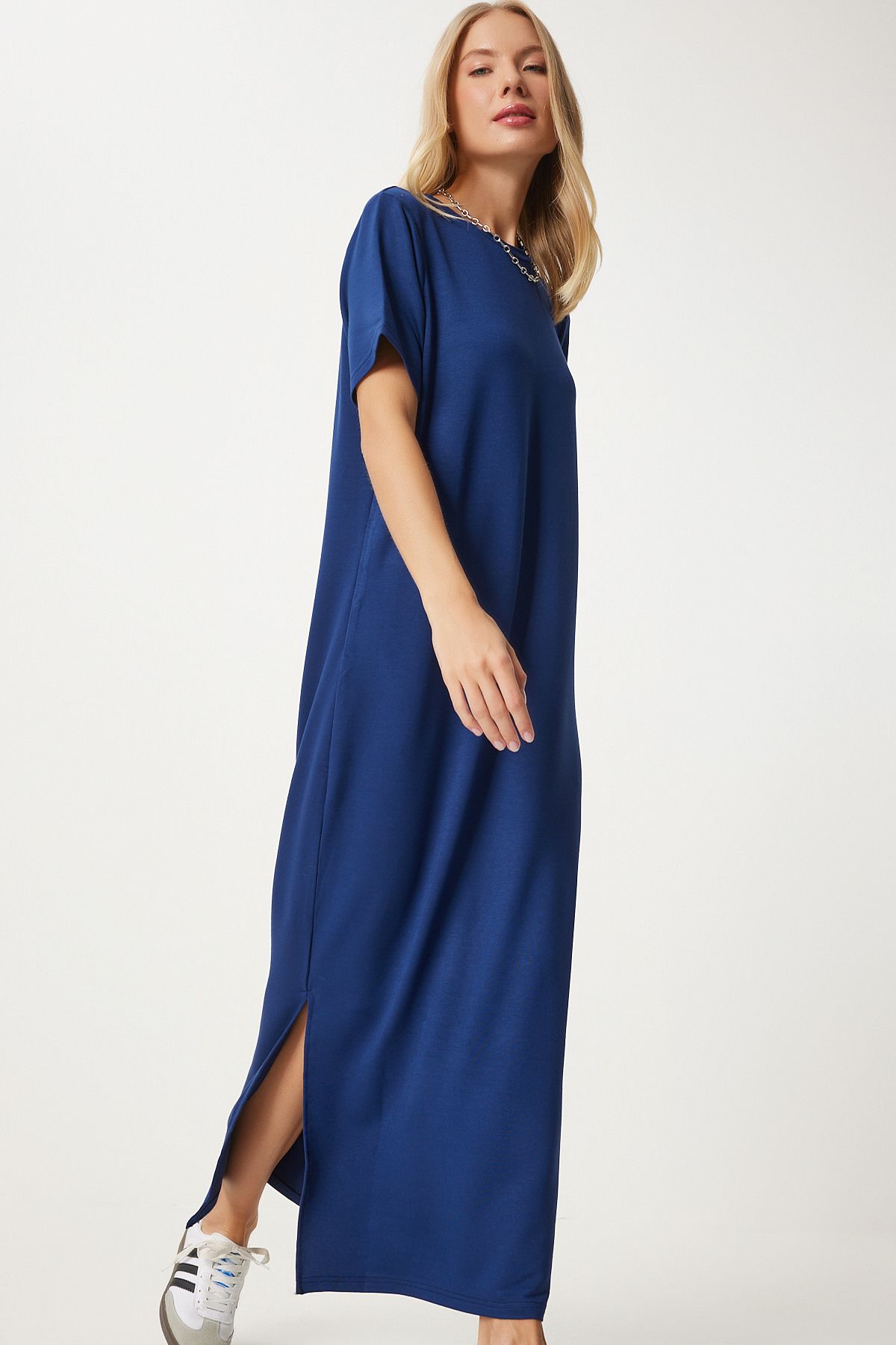 Woman navy blue on the other hand slit summer long knitted dress hw00011