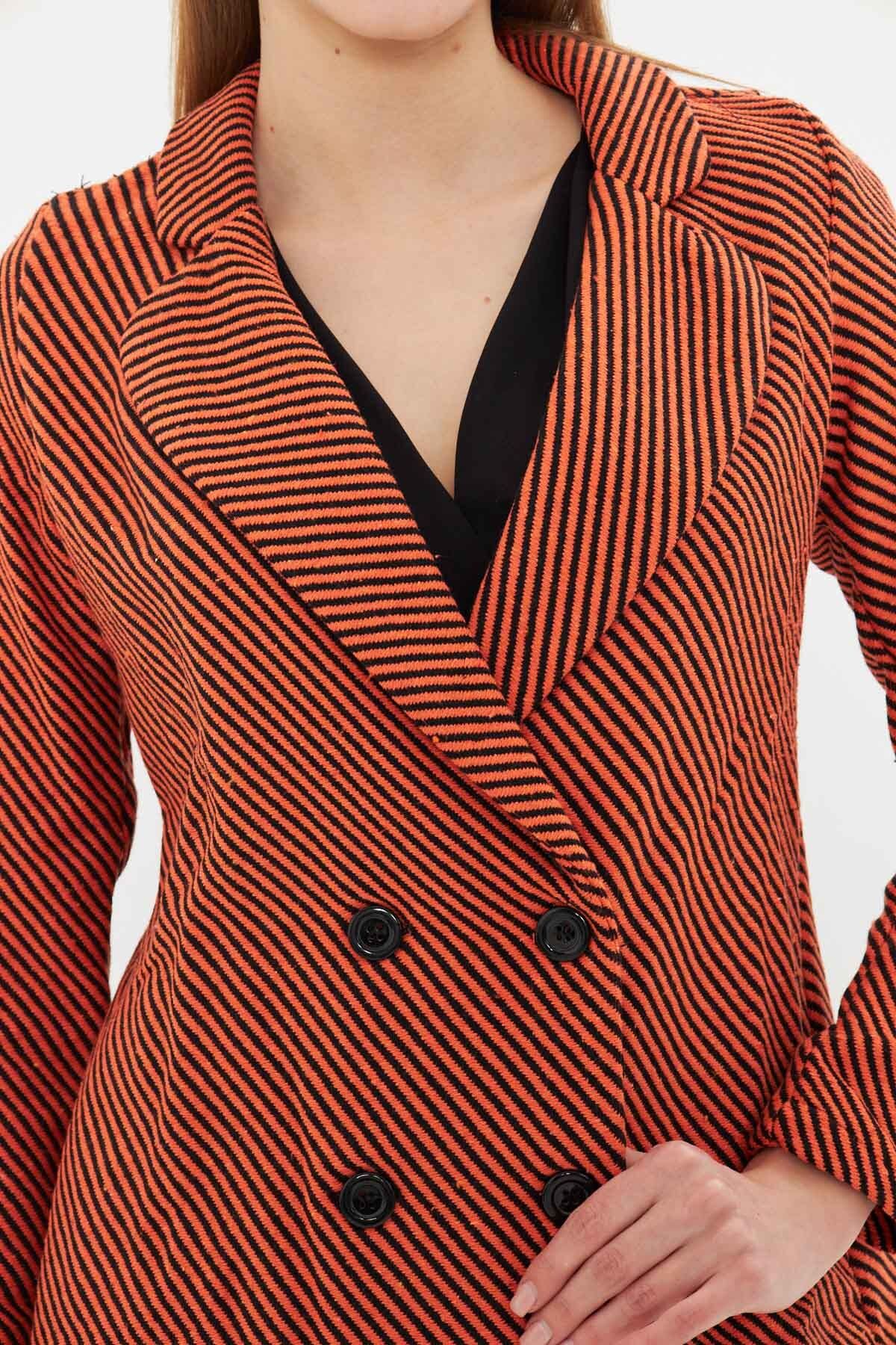 Women's Orange Line Patterned Four buttoned stamp jacket ARM-24K001037