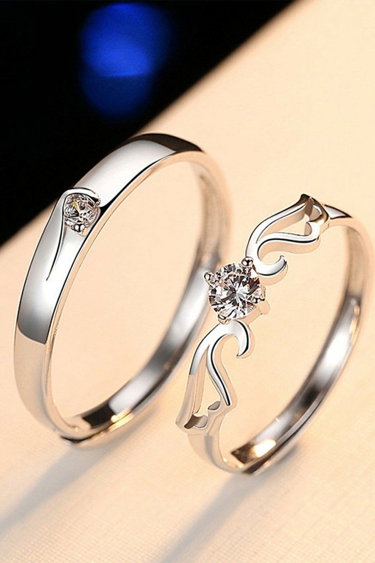 Women's Winged Solid Silver Plated Adjustable Double Alyans Ring