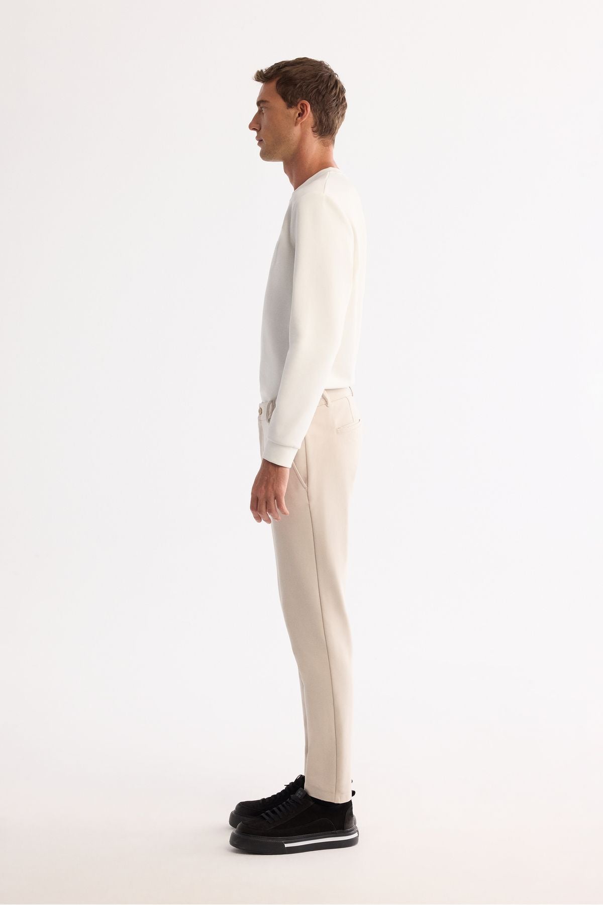 Men's Beige Wrinkling Fast Drying Waist Extra Flexible Technical Fabric Pants A42Y3065